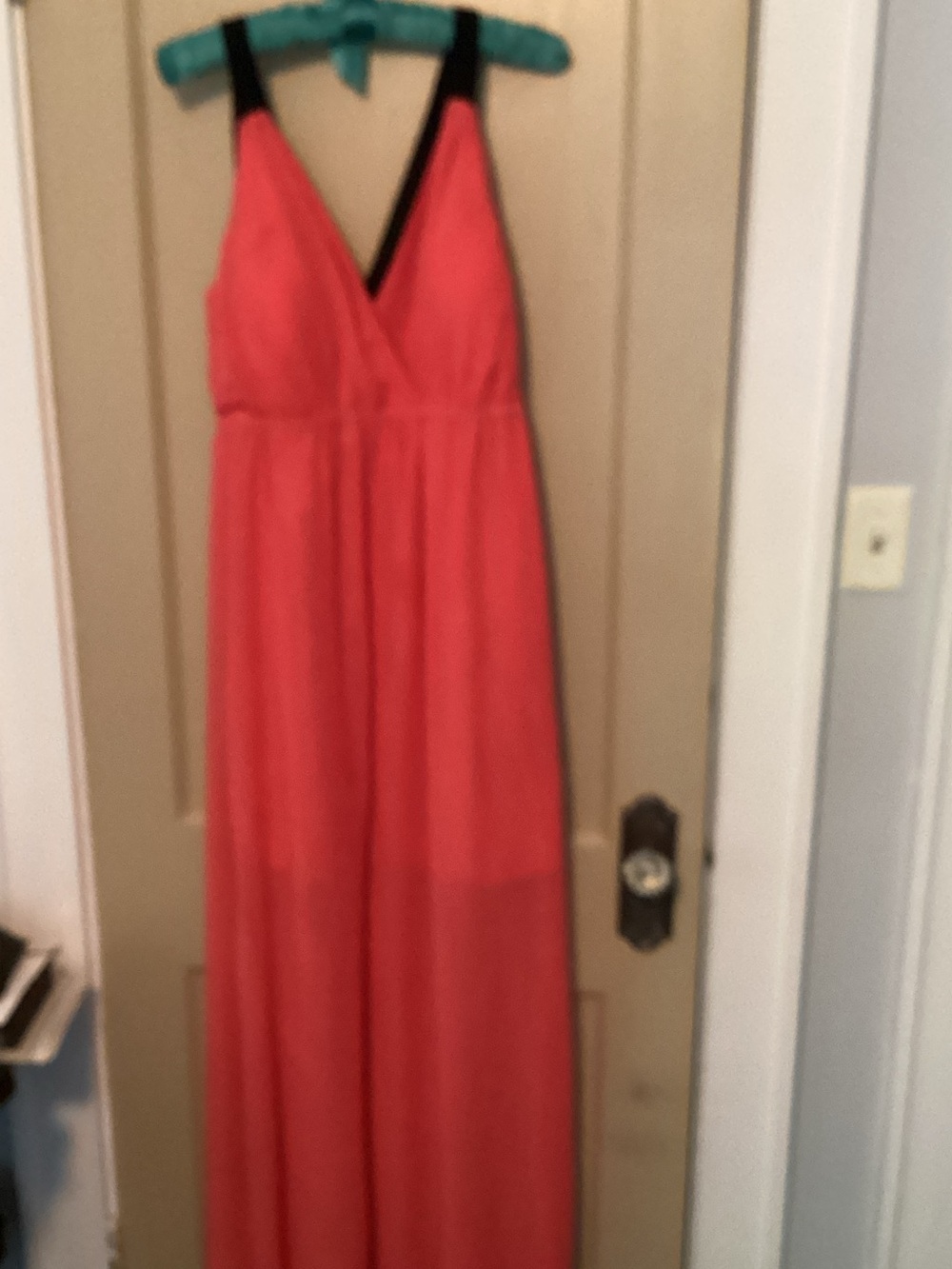 2B Bebe Coral Maxi Dress with Black Straps